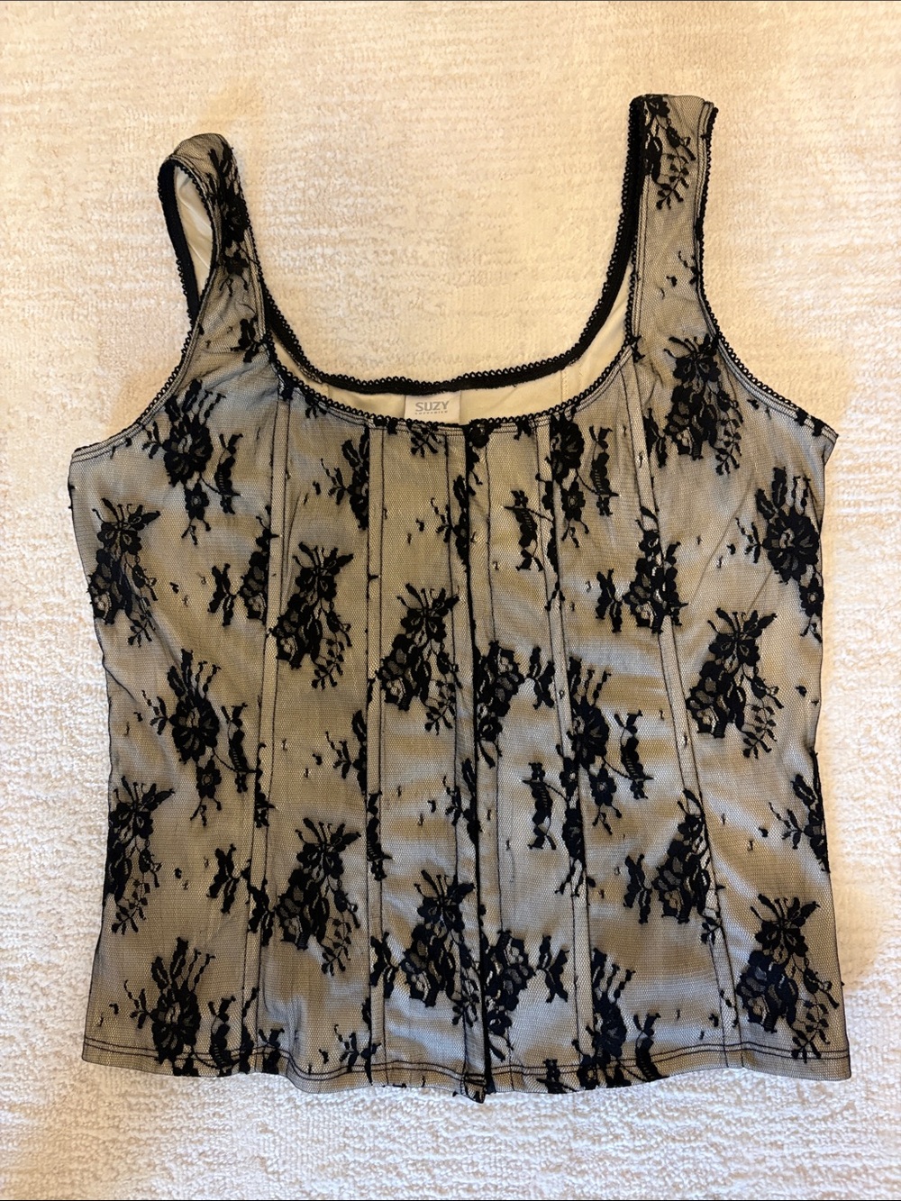 Black Lace Overlay corset style Tank Top